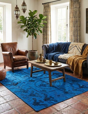 4' 9 x 5' 6 Hand Woven Kilim Suzani Wool Rug