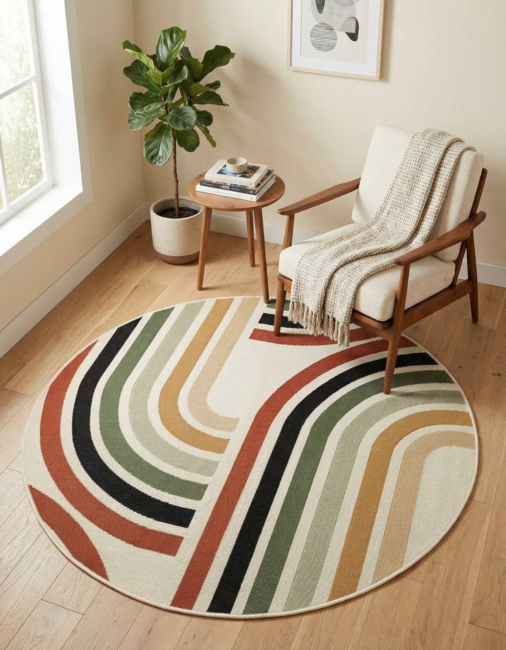 Detail image of 4' x 4'  Washable Modern Indoor / Outdoor Round Rug