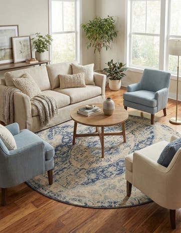 Blue Oxfordshire Round Rug