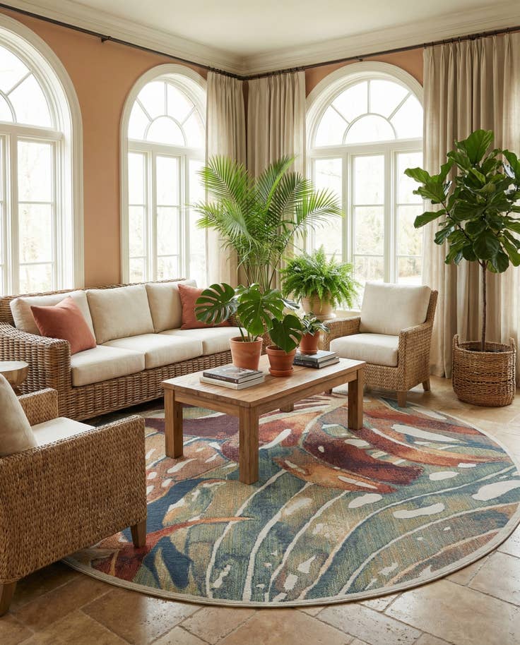 Detail image of 12' x 12' Easy-Clean Baja Indoor / Outdoor Round Rug