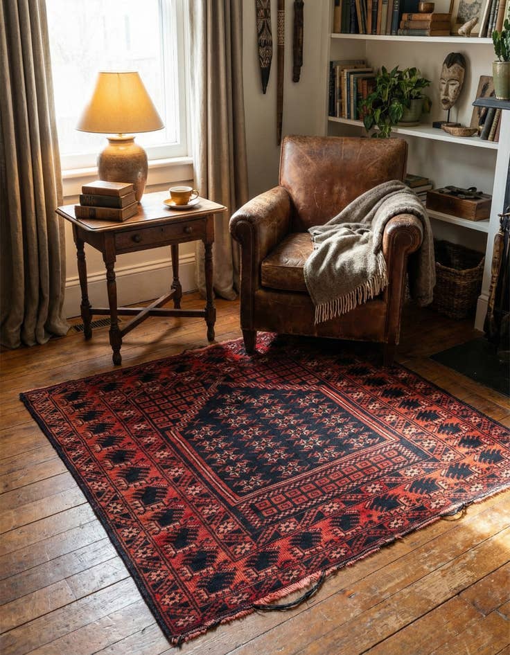 Detail image of 3' 4 x 3' 7  Hand Knotted Balouch Persian Wool Square Rug