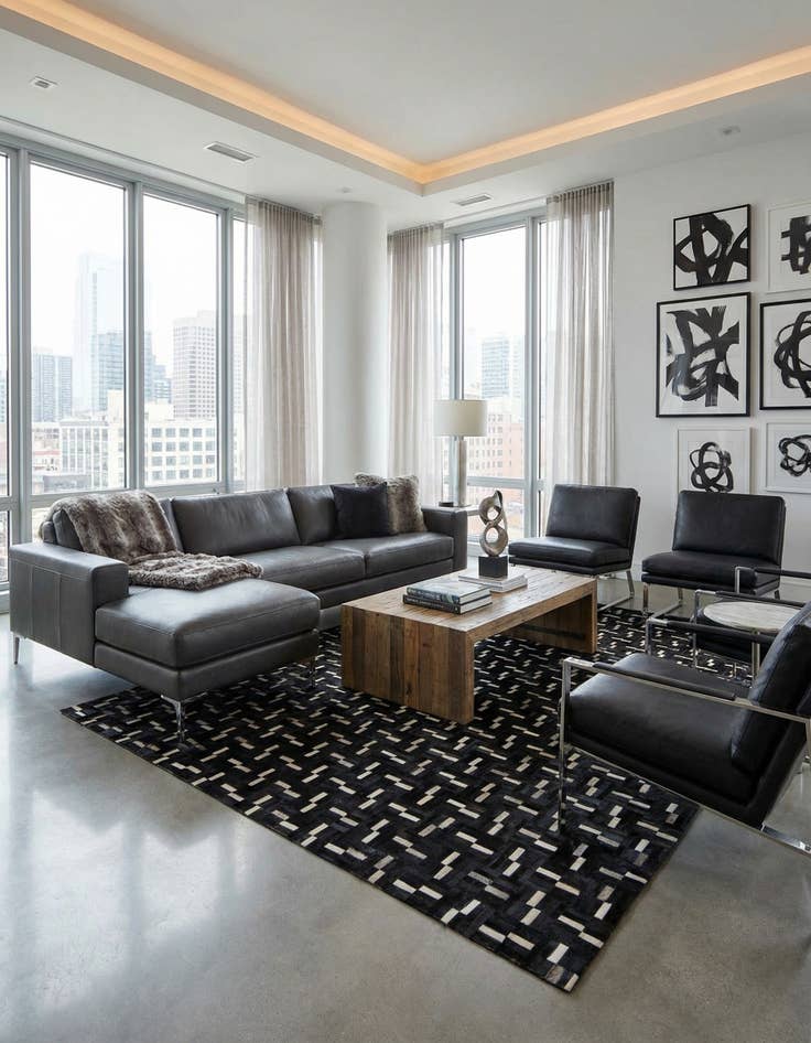 Detail image of 7' 9 x 9' 10 Cowhide Leather Rug