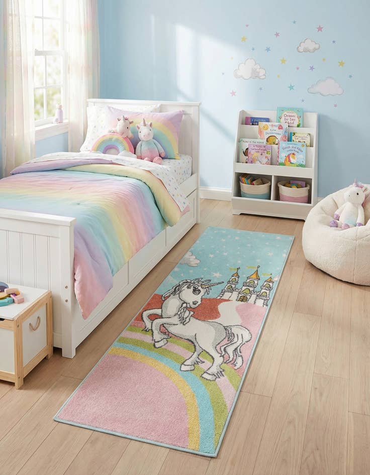 Detail image of 2' 2 x 6' Unicorn Whimsy Kids Runner Rug