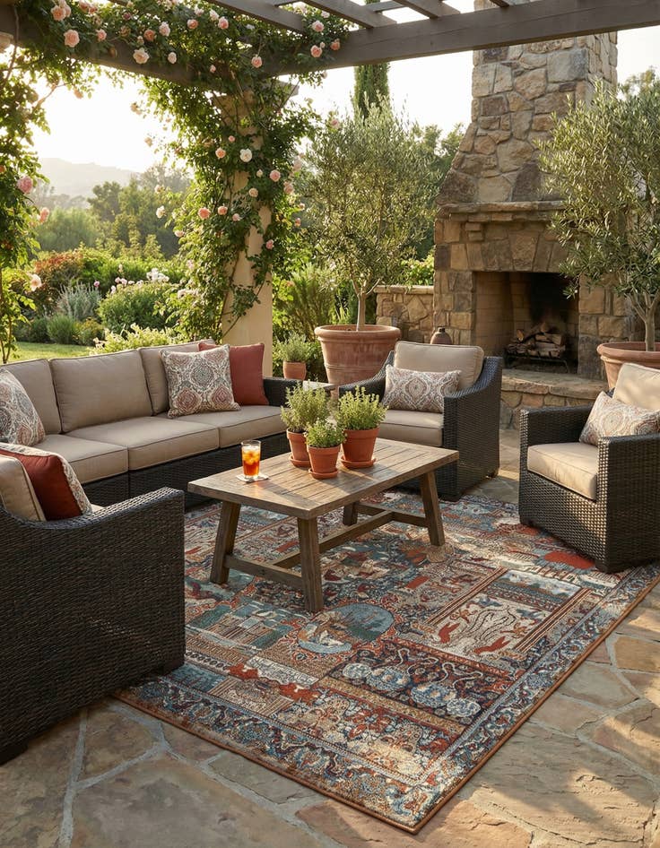Detail image of 7' 10 x 7' 10 Easy-Clean Traditional Indoor / Outdoor Square Rug