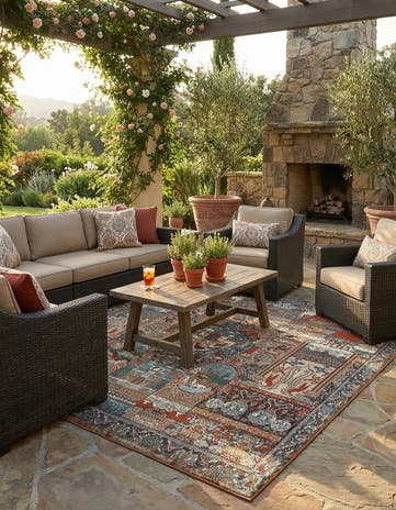 7' 10 x 7' 10 Easy-Clean Traditional Indoor / Outdoor Square Rug
