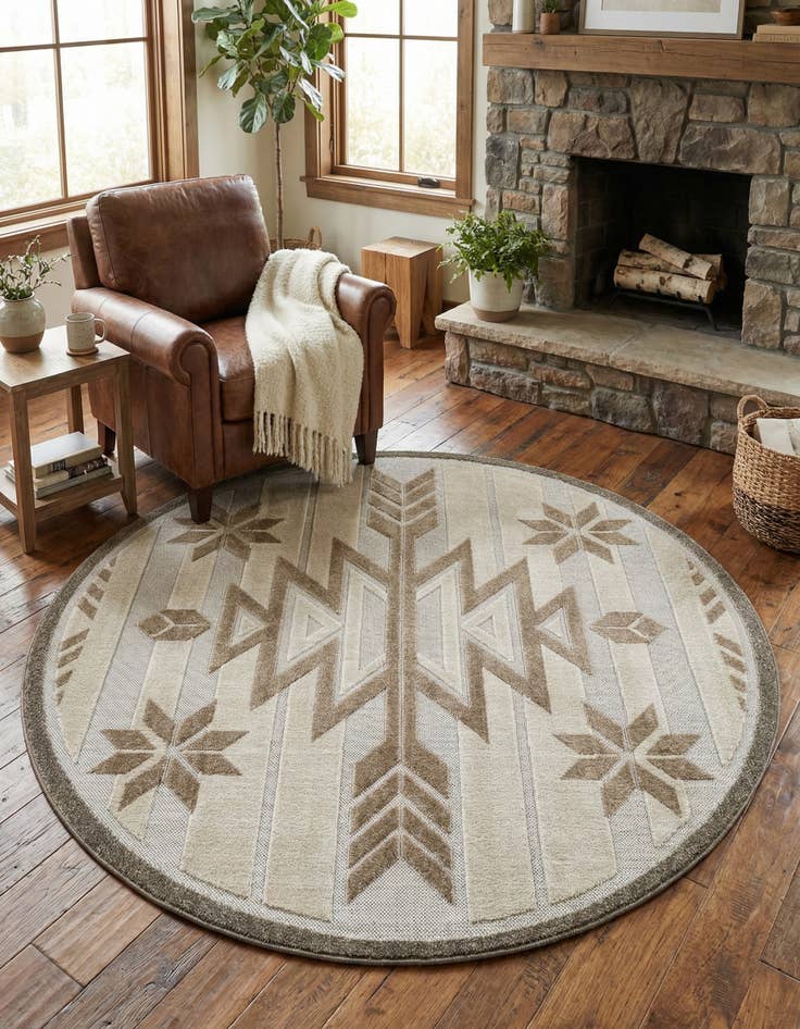 Detail image of 5' 3 x 5' 3  Washable Modern Indoor / Outdoor Round Rug