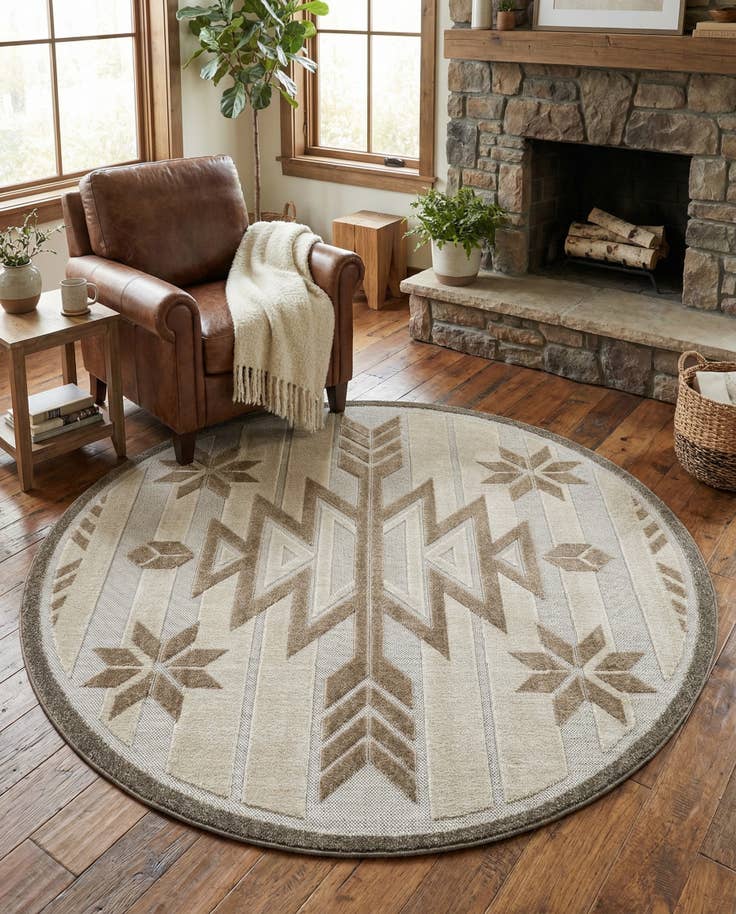 Detail image of 5' 3 x 5' 3 Easy-Clean Modern Indoor / Outdoor Round Rug