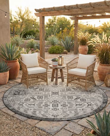 7' 10 x 7' 10  Easy-Clean Aztec Indoor / Outdoor Round Rug