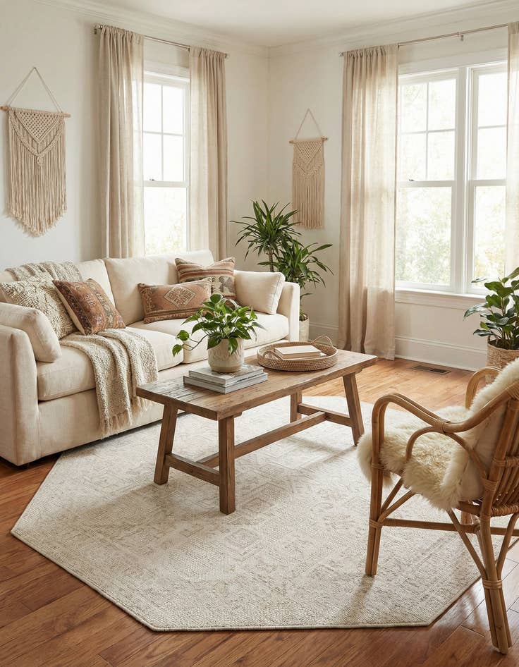 Detail image of 5' 3 x 5' 3  Washable Aztec Indoor / Outdoor Octagon Rug