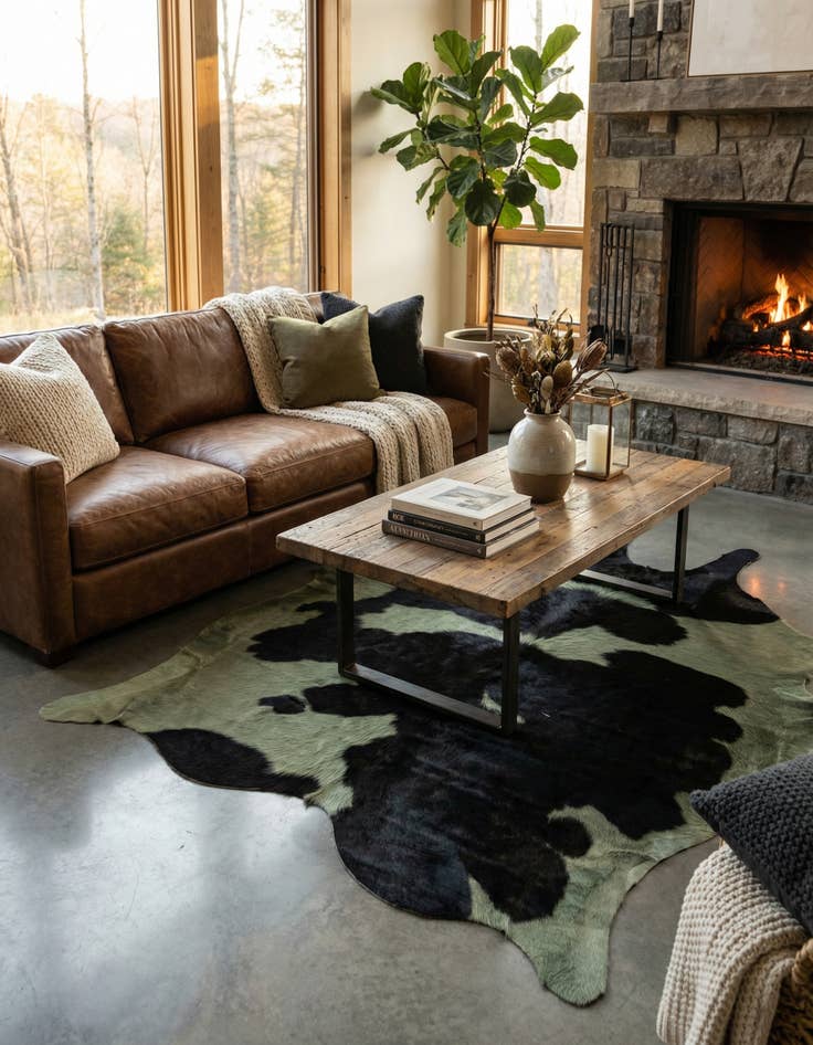 Detail image of 5' 4 x 6' Cowhide Leather Rug