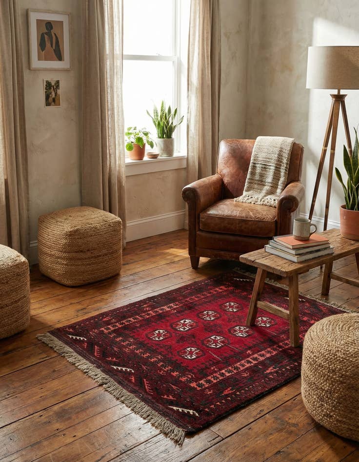 Detail image of  2' 11 x 3' 8  Hand Knotted Afghan Ersari Wool Rug