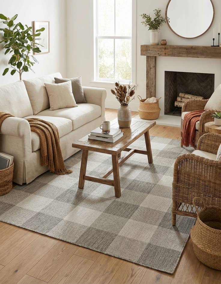 Detail image of 5' 3 x 8'  Washable Checkered Indoor / Outdoor Rug