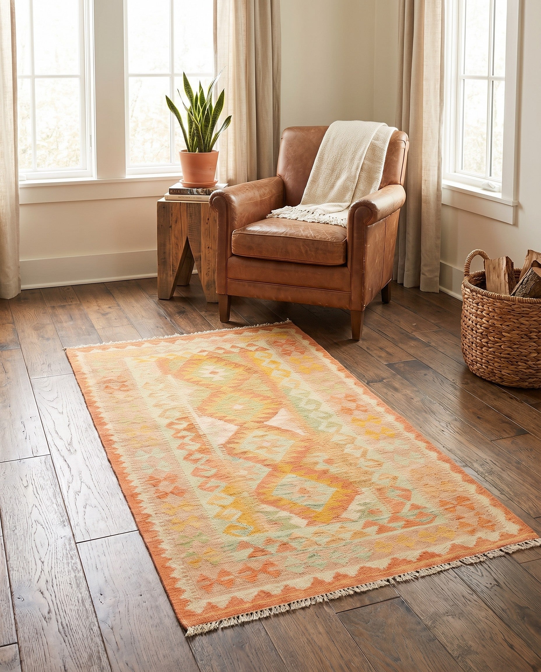 3' x 5' Hand Woven Kilim Waziri Wool Rug