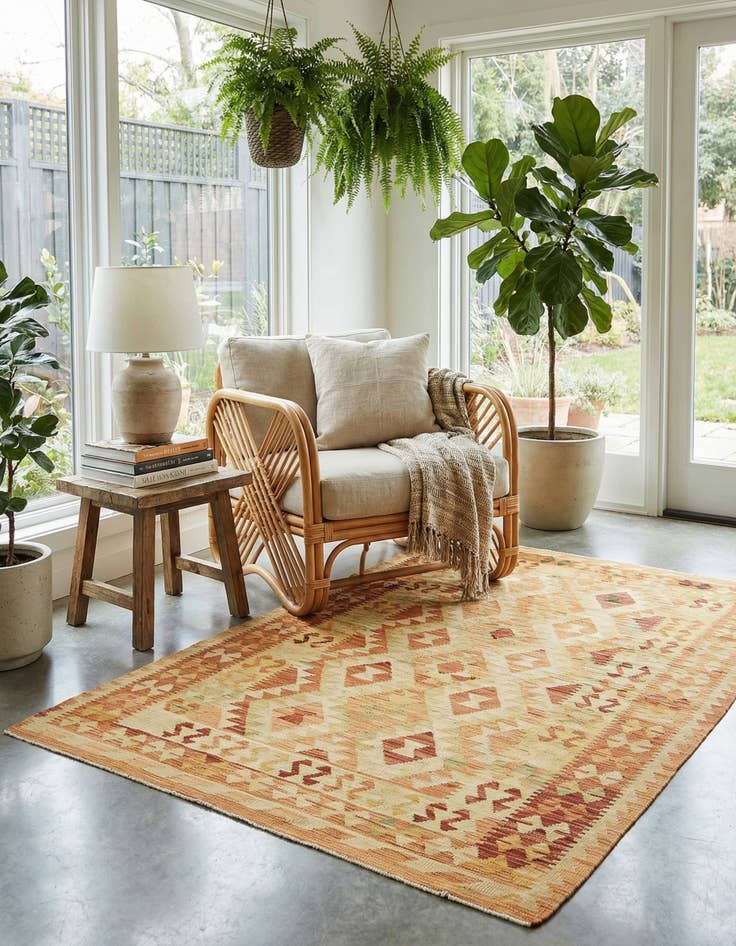 Detail image of 4' 2 x 6' 8  Hand Woven Kilim Waziri Wool Rug