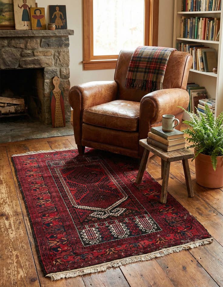 Detail image of  2' 9 x 4' 4  Hand Knotted Afghan Ersari Wool Rug