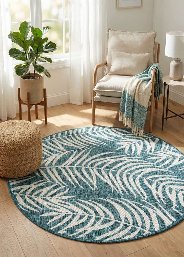 4' x 4' Easy-Clean Botanical Indoor / Outdoor Round Rug