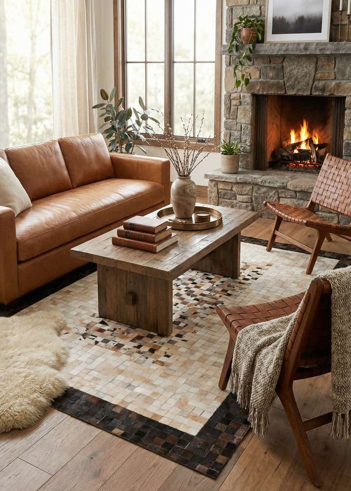 5' x 8' Cowhide Leather Rug