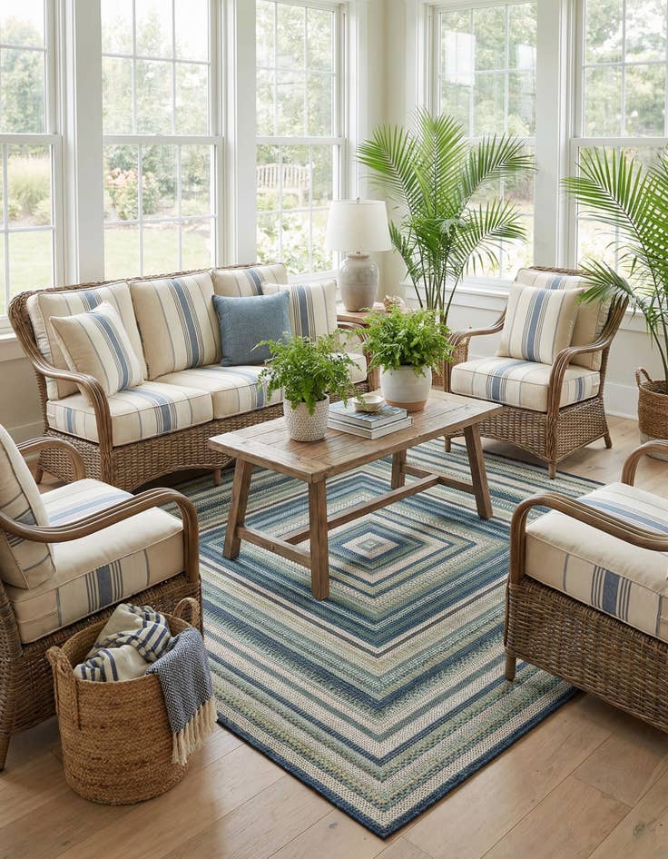 Detail image of  5' 3 x 5' 3  Washable Baja Indoor / Outdoor Square Rug