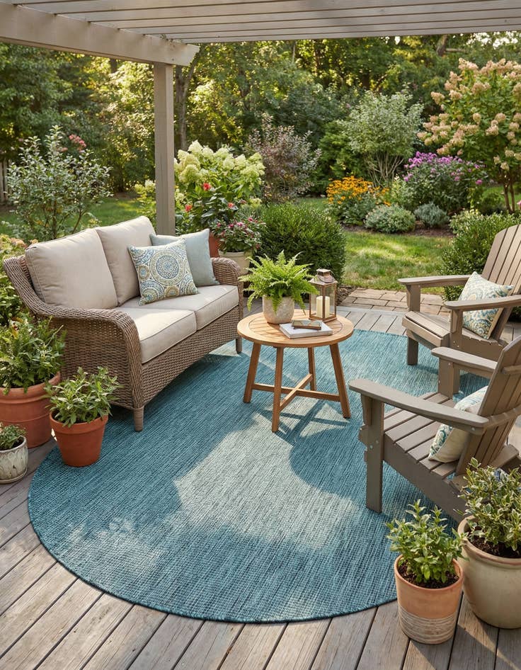 Detail image of 5' 3 x 8'  Washable Solid Indoor / Outdoor Oval Rug