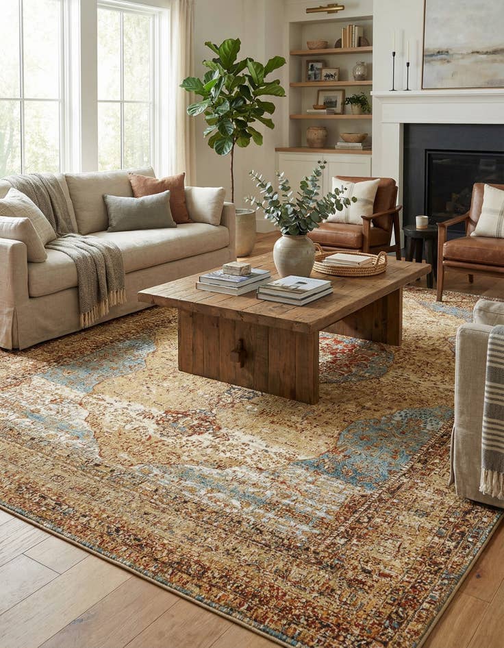 Detail image of 10' x 14'  Washable Traditional Indoor / Outdoor Rug