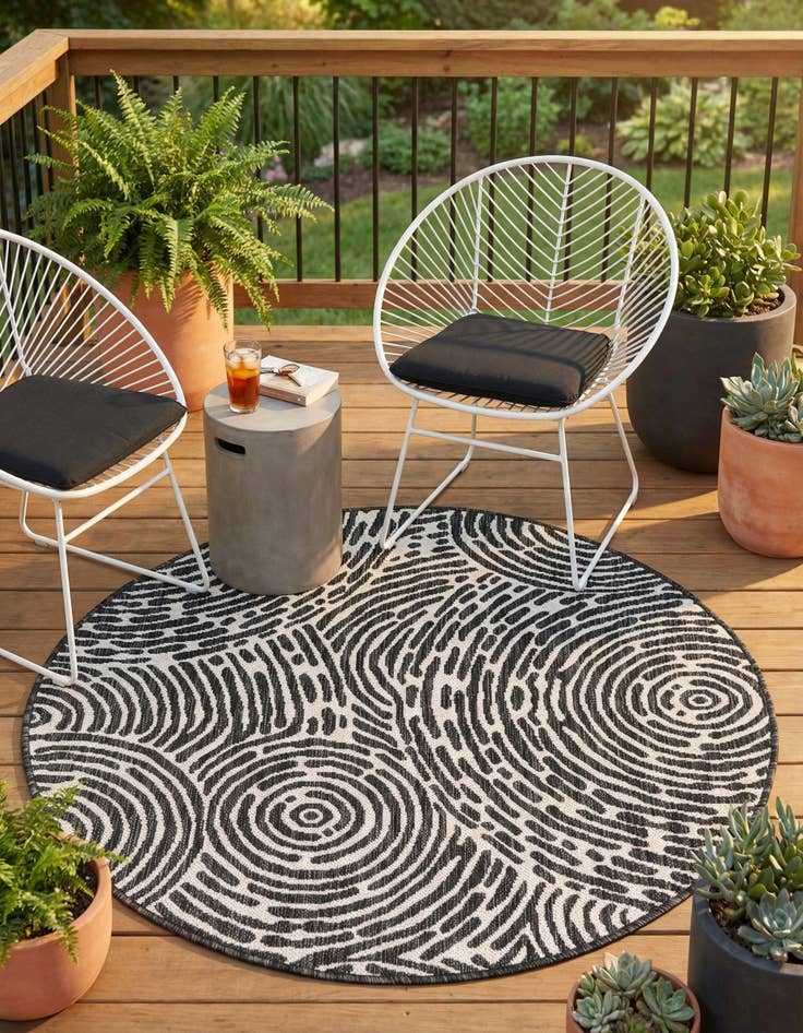 Detail image of 4' x 4'  Washable Modern Indoor / Outdoor Round Rug