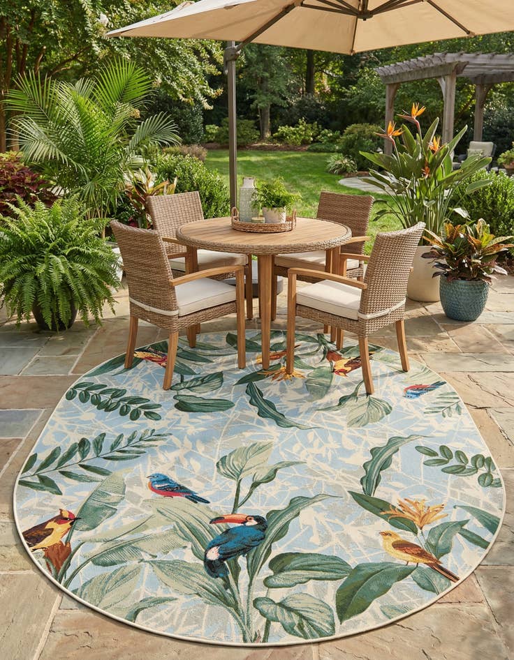 Detail image of 7' 10 x 10' Easy-Clean Botanical Indoor / Outdoor Oval Rug