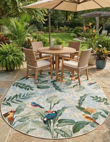 7' 10 x 10' Easy-Clean Botanical Indoor / Outdoor Oval Rug