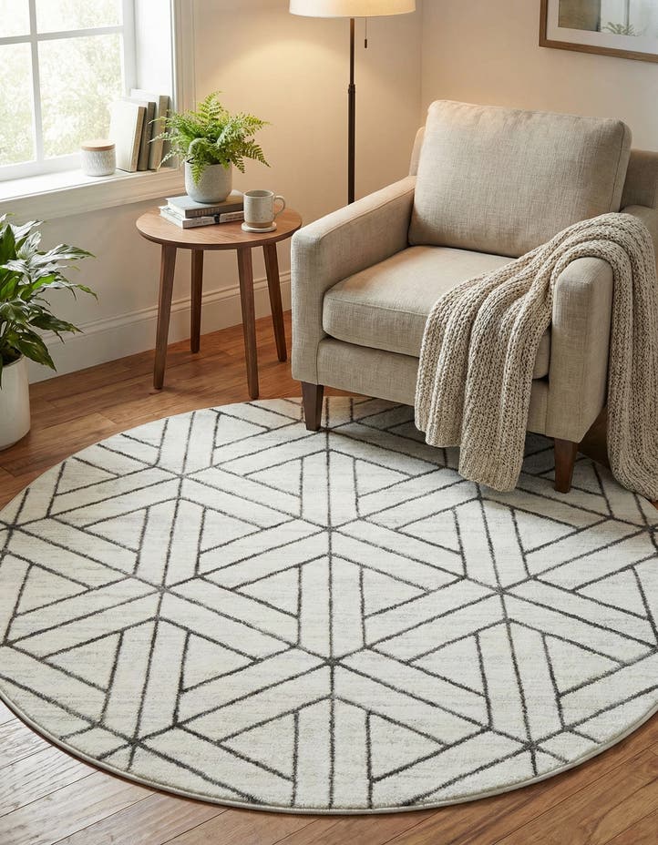 5' x 5' Lattice Trellis Round Rug