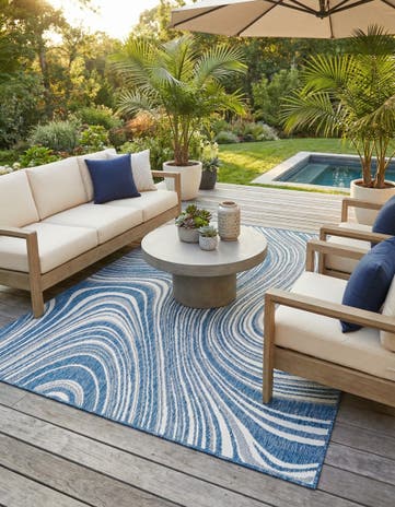 Blue Easy-Clean Modern Indoor / Outdoor Rug