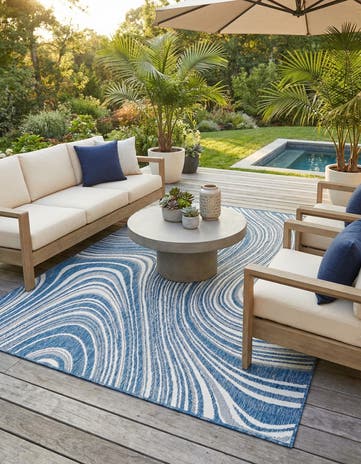Blue Easy-Clean Modern Indoor / Outdoor Rug