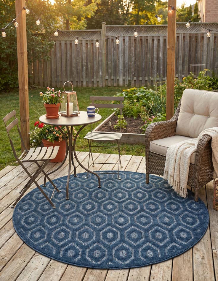 Detail image of 7' x 7'  Washable Trellis Textured Indoor / Outdoor Round Rug