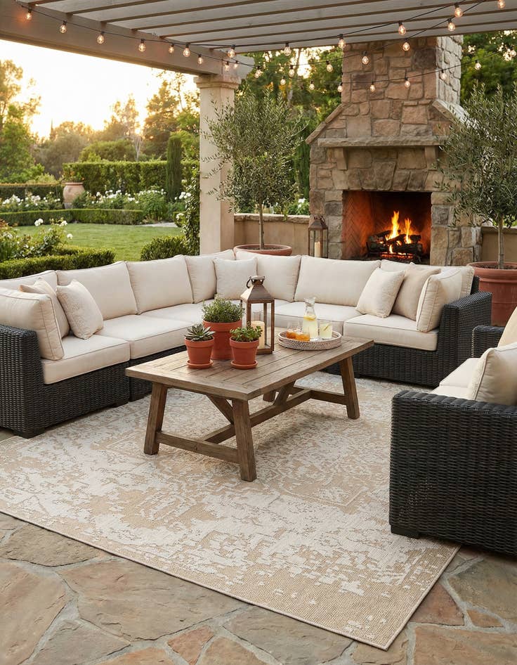 Detail image of 7' 10 x 10'  Washable Traditional Indoor / Outdoor Rug