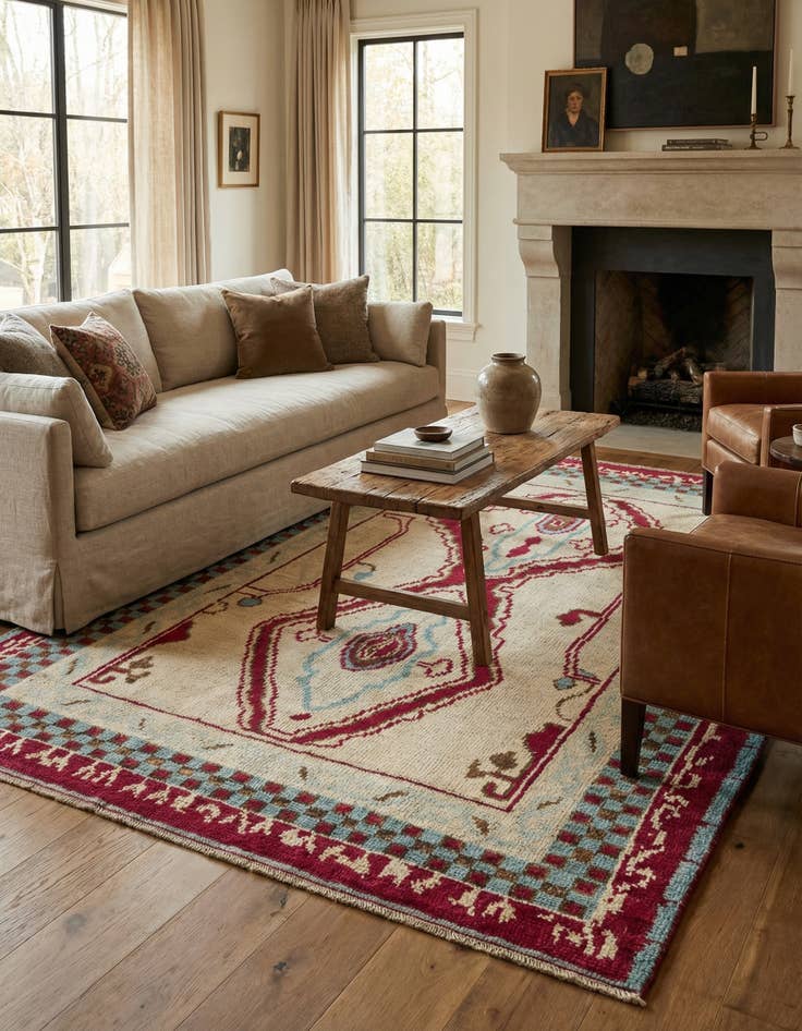 Detail image of 6' 2 x 9' 1  Hand Knotted Oushak Wool Rug