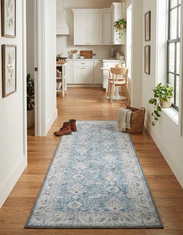 Teal blue Washable Timeless Runner Rug