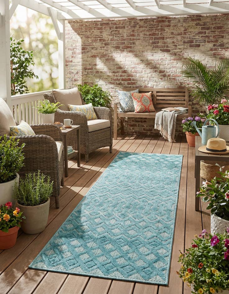 Detail image of  2' x 6'  Washable Trellis Textured Indoor / Outdoor Runner Rug