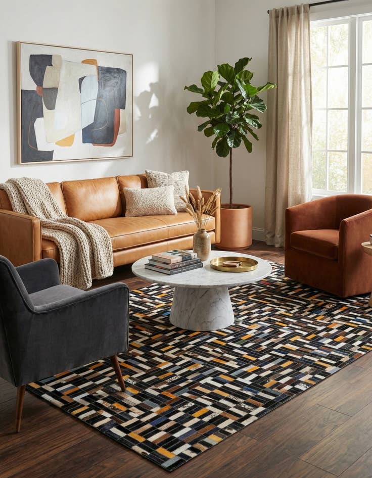 Detail image of  5' 1 x 8' 1 Cowhide - Patchwork Rug