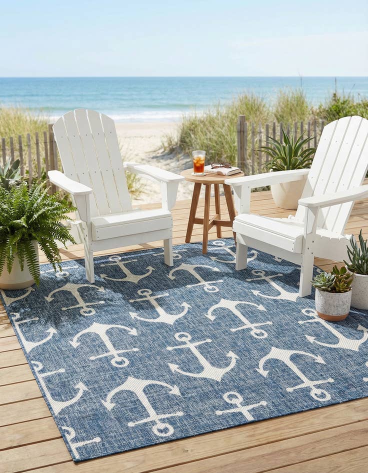 Detail image of 6' x 6'  Washable Coastal Indoor / Outdoor Square Rug