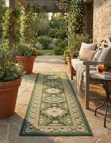 Green Easy-Clean Baja Indoor / Outdoor Runner Rug