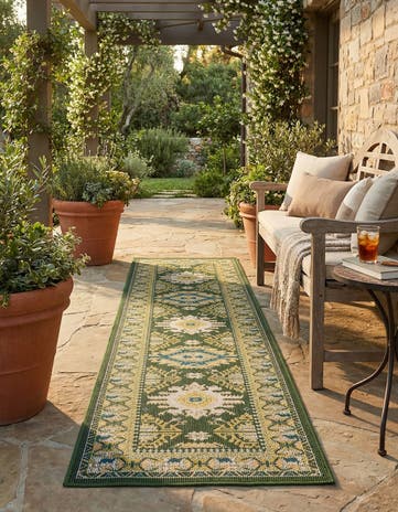 Green Easy-Clean Baja Indoor / Outdoor Runner Rug