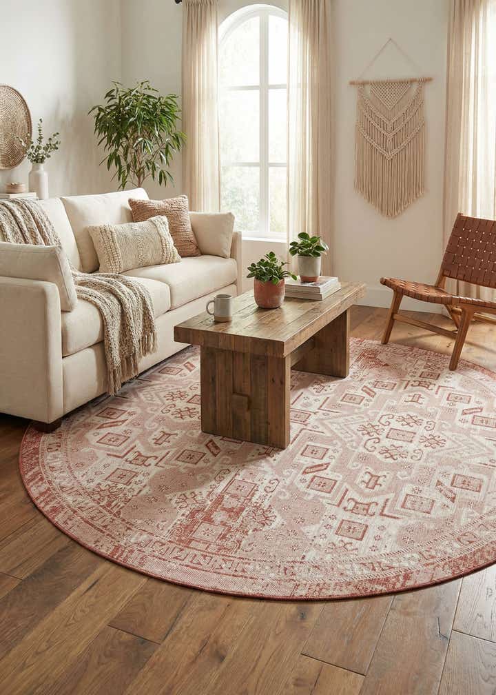 10' x 10' Easy-Clean Aztec Indoor / Outdoor Round Rug