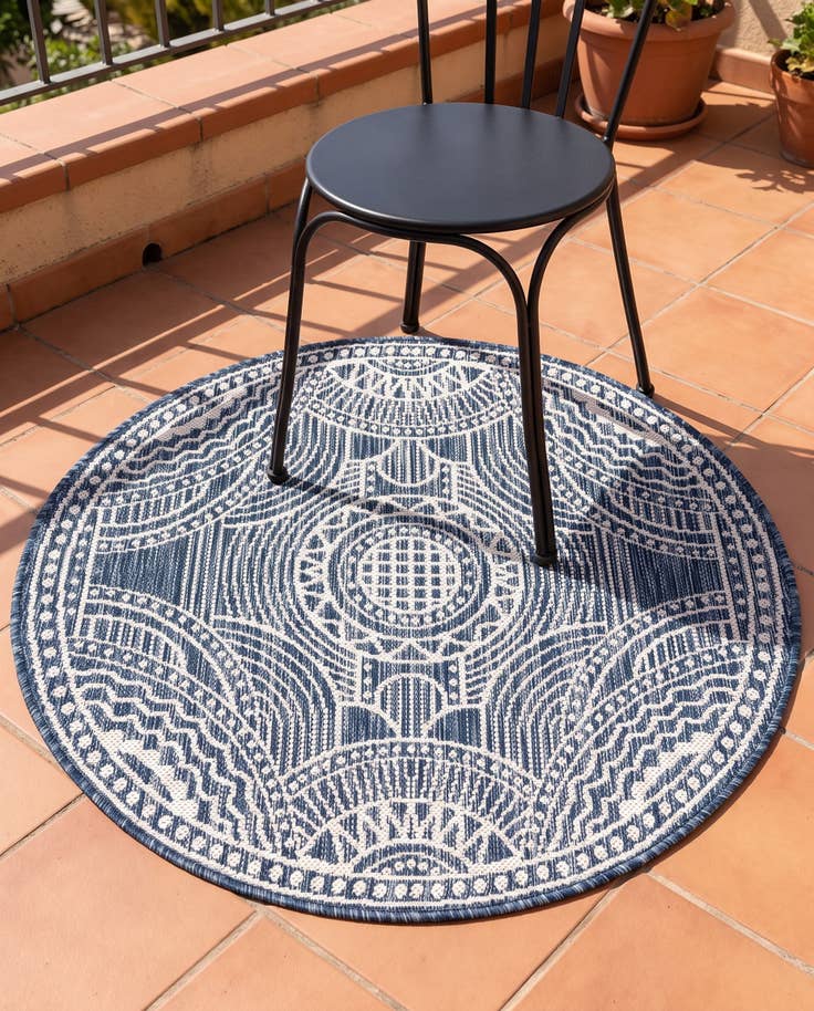 Detailfoto van 95cm x 95cm Makkelijk schoon te maken Traditional Binnen / buiten Rond Vloerkleed