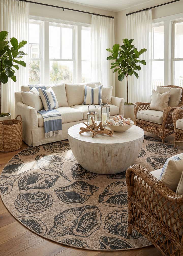 12' x 12' Easy-Clean Coastal Indoor / Outdoor Round Rug