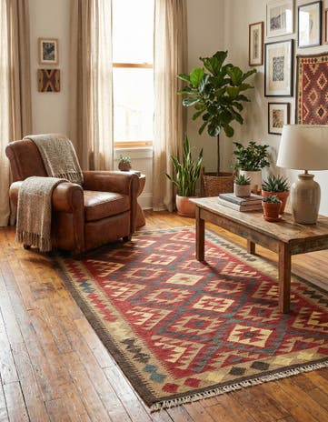 5' x 8' 6 Hand Woven Kilim Maymana Wool Rug