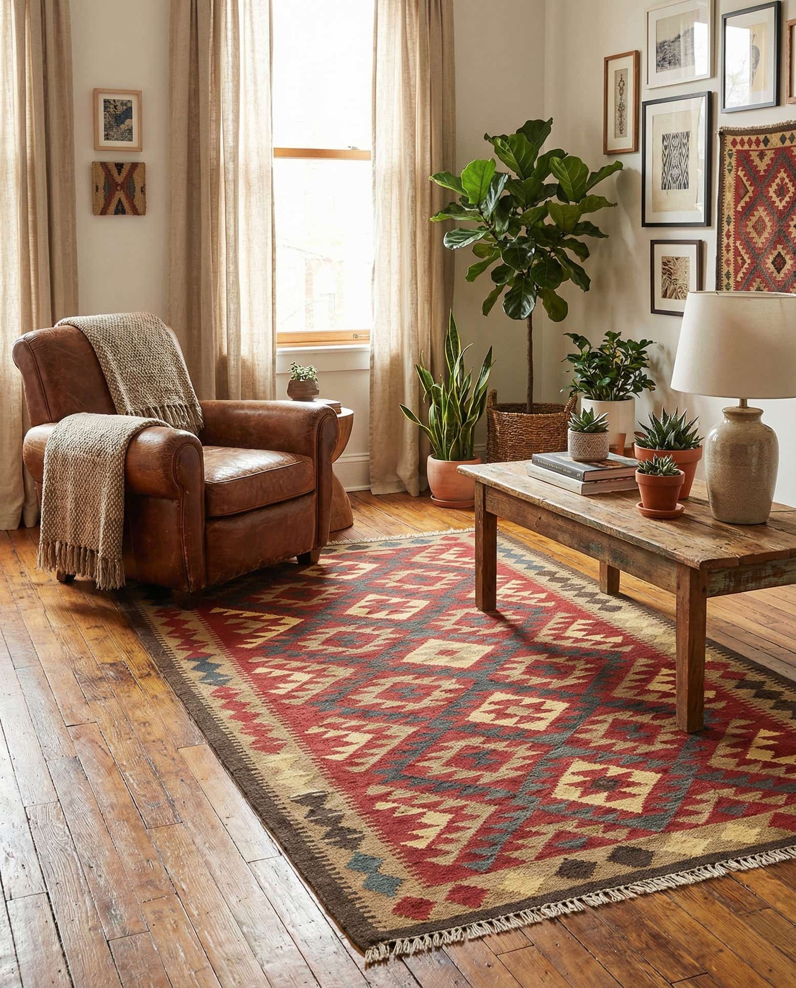 5' x 8' 6 Hand Woven Kilim Maymana Wool Rug