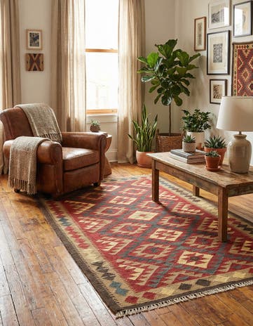 5' x 8' 6 Hand Woven Kilim Maymana Wool Rug
