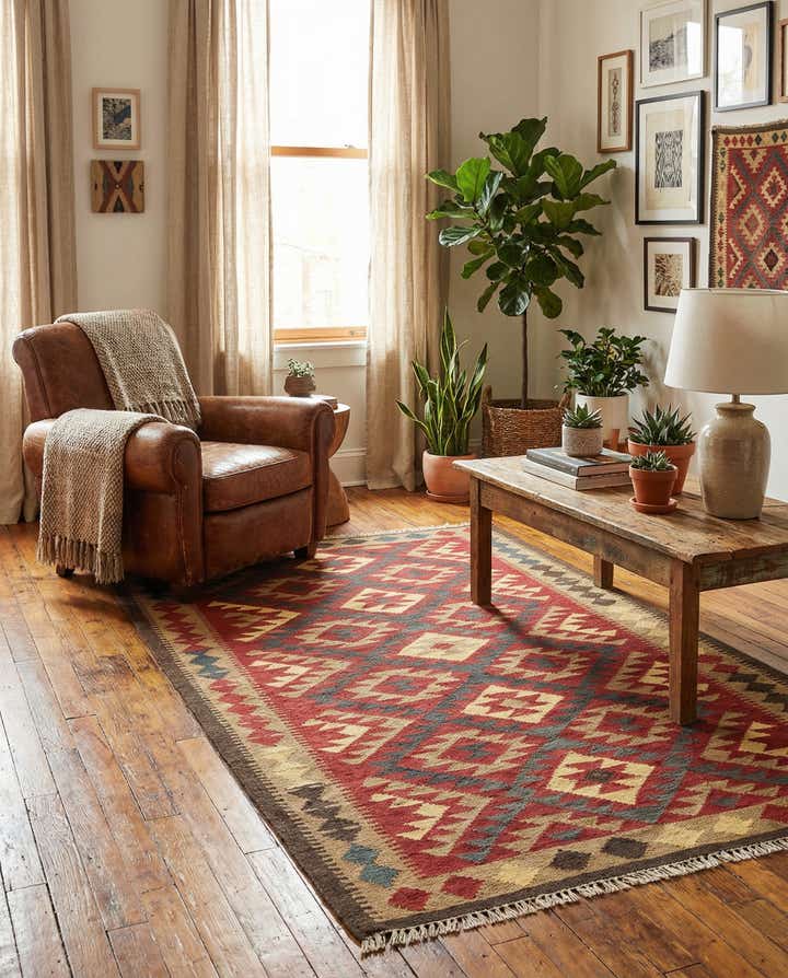 5' x 8' 6 Hand Woven Kilim Maymana Wool Rug