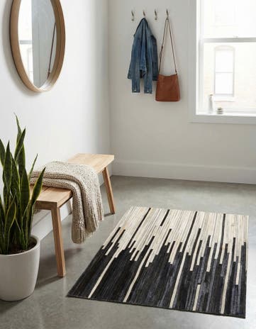 Black White Cowhide Leather Rug
