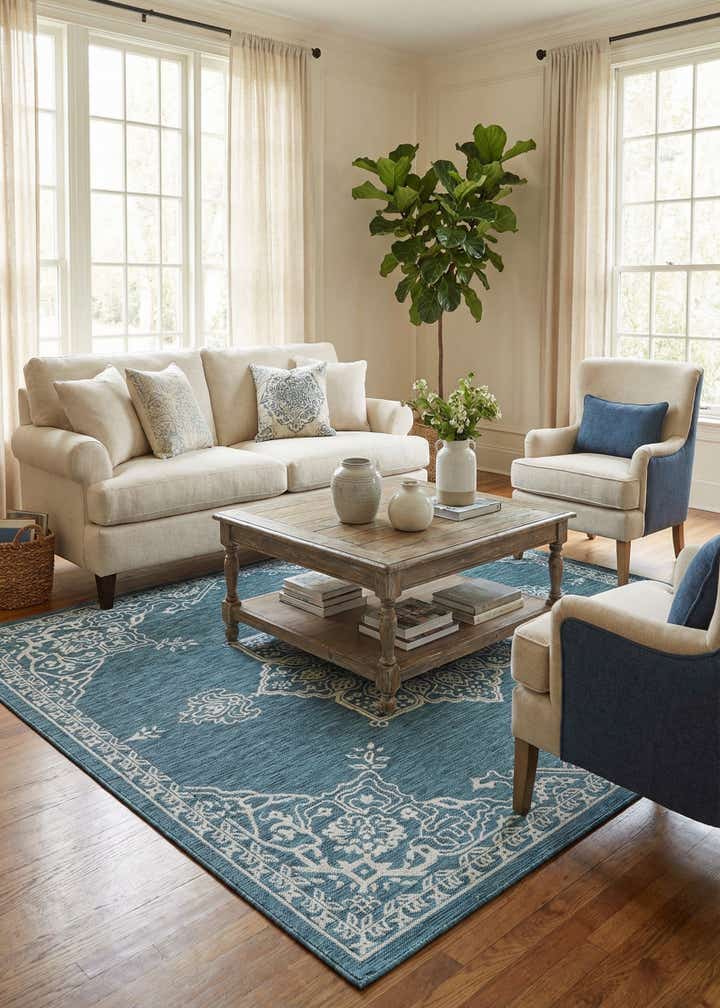 7' 10 x 7' 10 Easy-Clean Traditional Indoor / Outdoor Square Rug