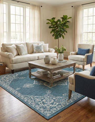 7' 10 x 7' 10 Easy-Clean Traditional Indoor / Outdoor Square Rug