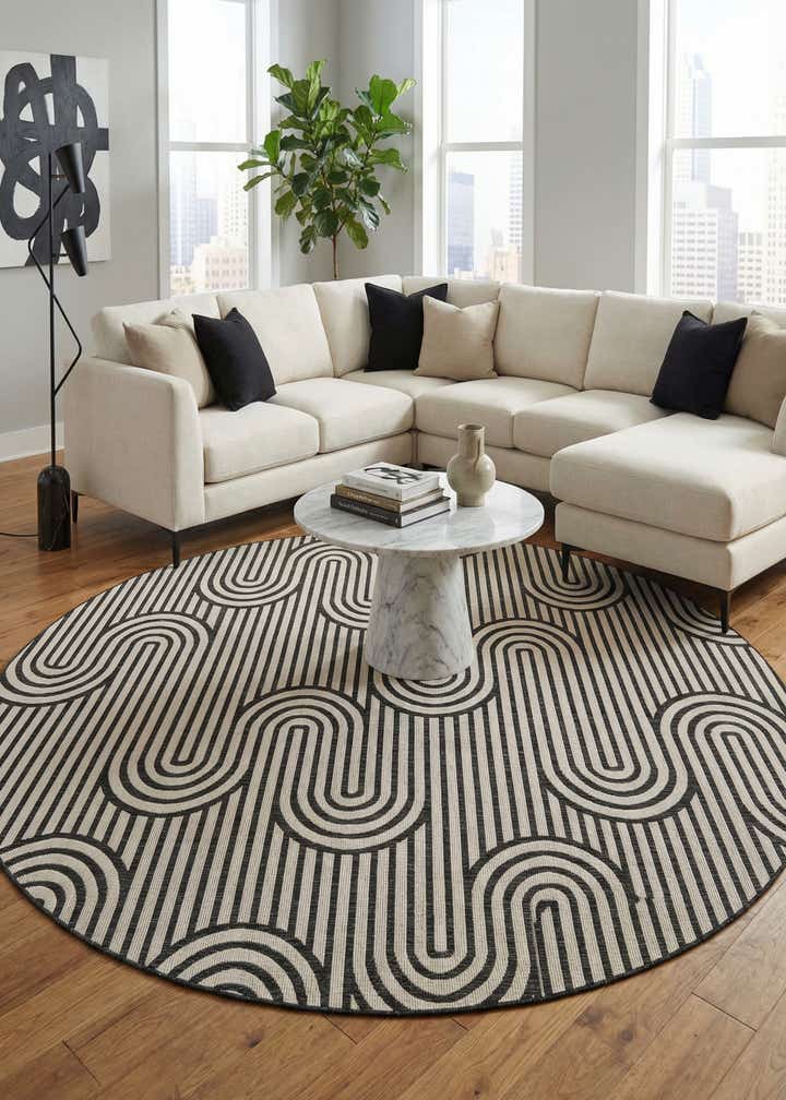 12' x 12' Easy-Clean Modern Indoor / Outdoor Round Rug
